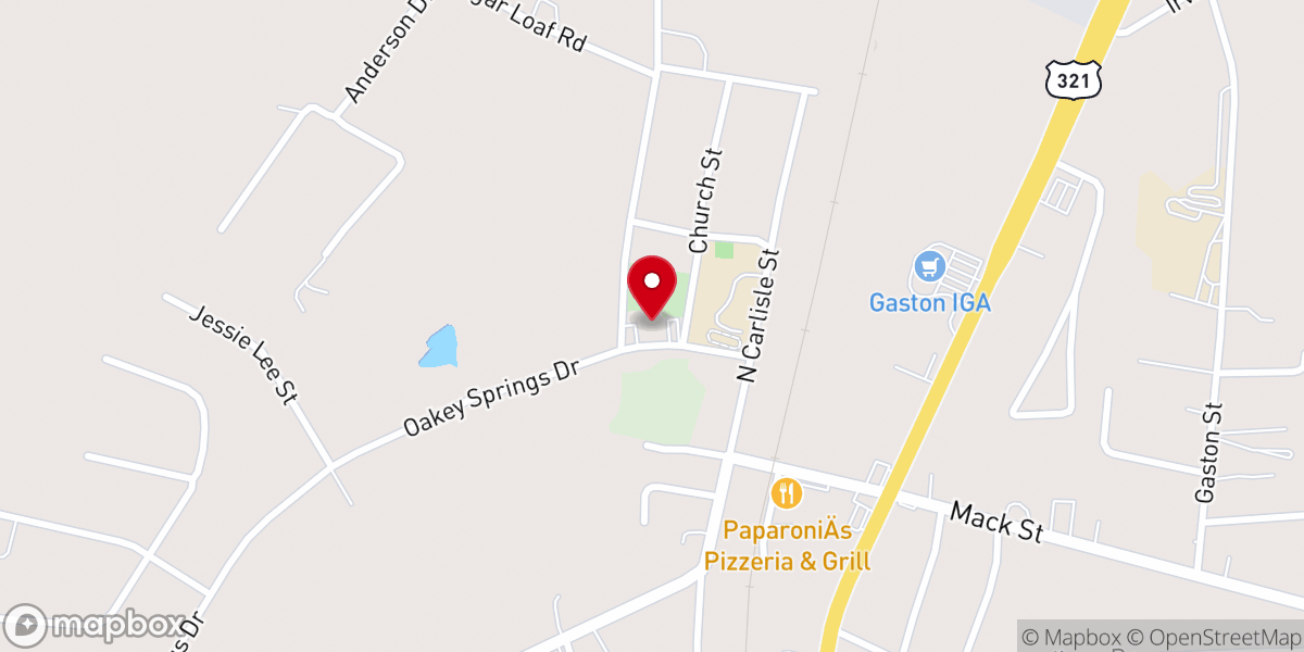 Map showing location of First Baptist Church Of Gaston