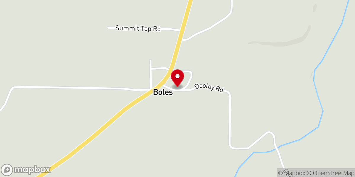 Map showing location of Boles Freewill Baptist Church
