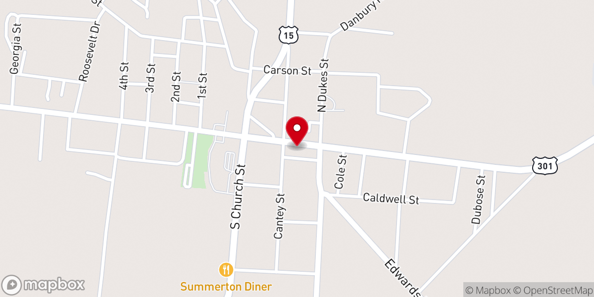 Map showing location of The Twisted Pig of Summerton