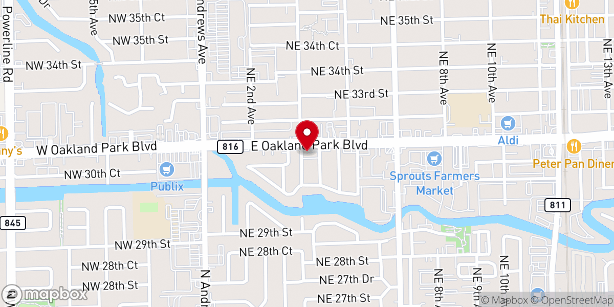 Map showing location of Anointed Pentecostal Ministry on Oakland Park Blvd.