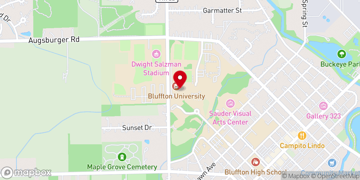 Map showing location of Bluffton University
