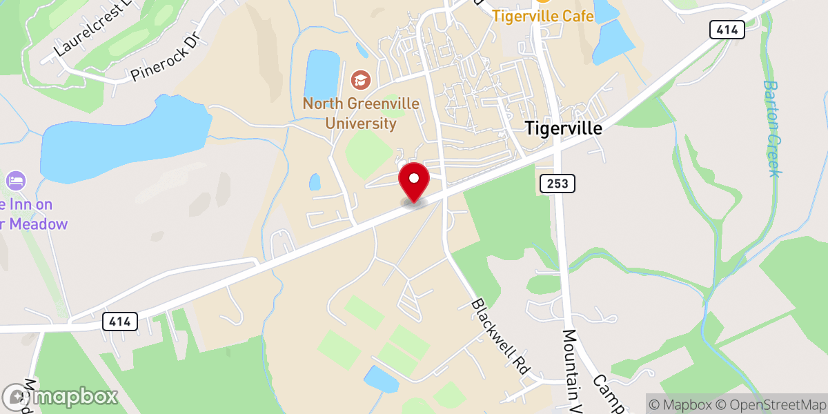 Map showing location of North Greenville University