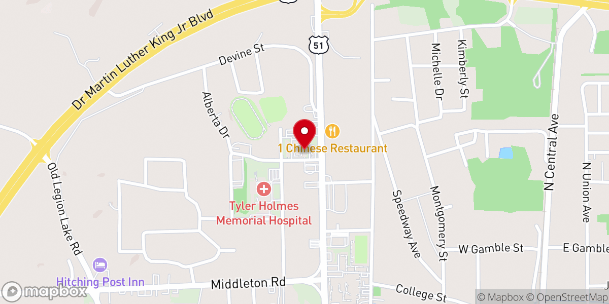 Map showing location of North Winona Baptist Church