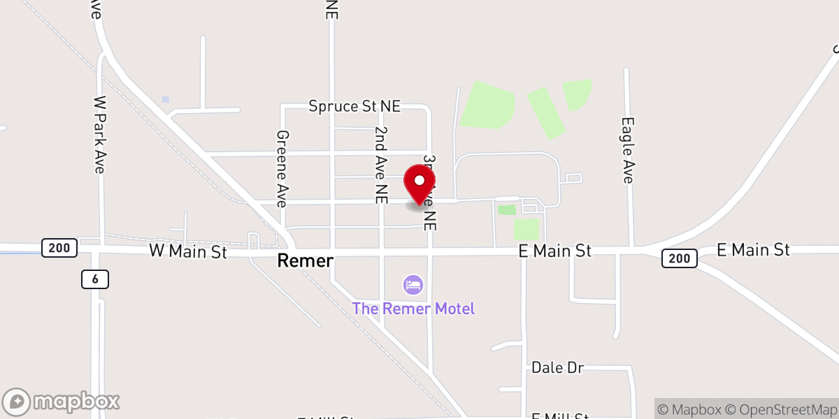 Map showing location of Remer Congregational Church