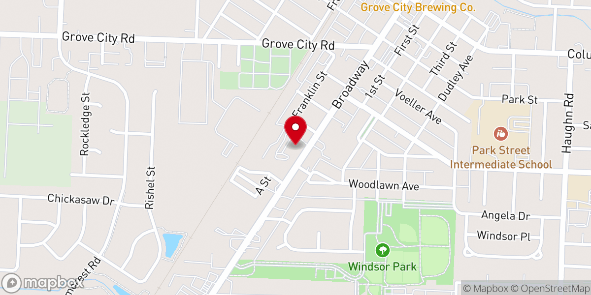 Map showing location of First Presbyterian Church of Grove City