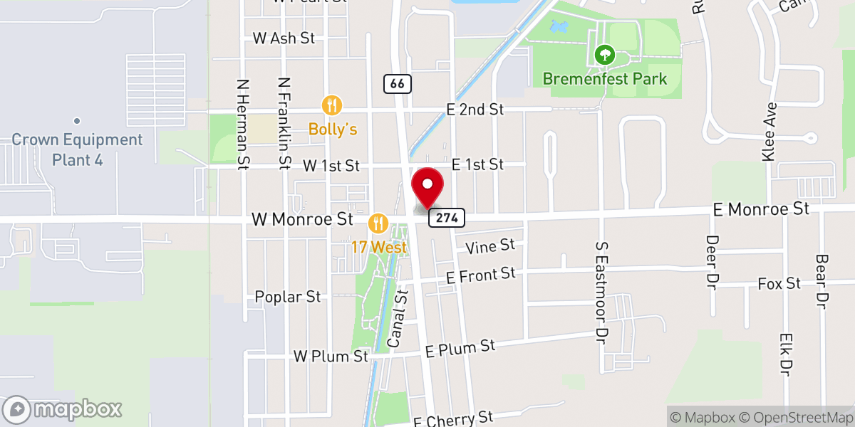 Map showing location of New Bremen