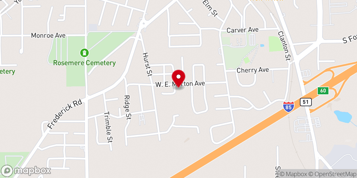 Map showing location of Antioch Baptist Church