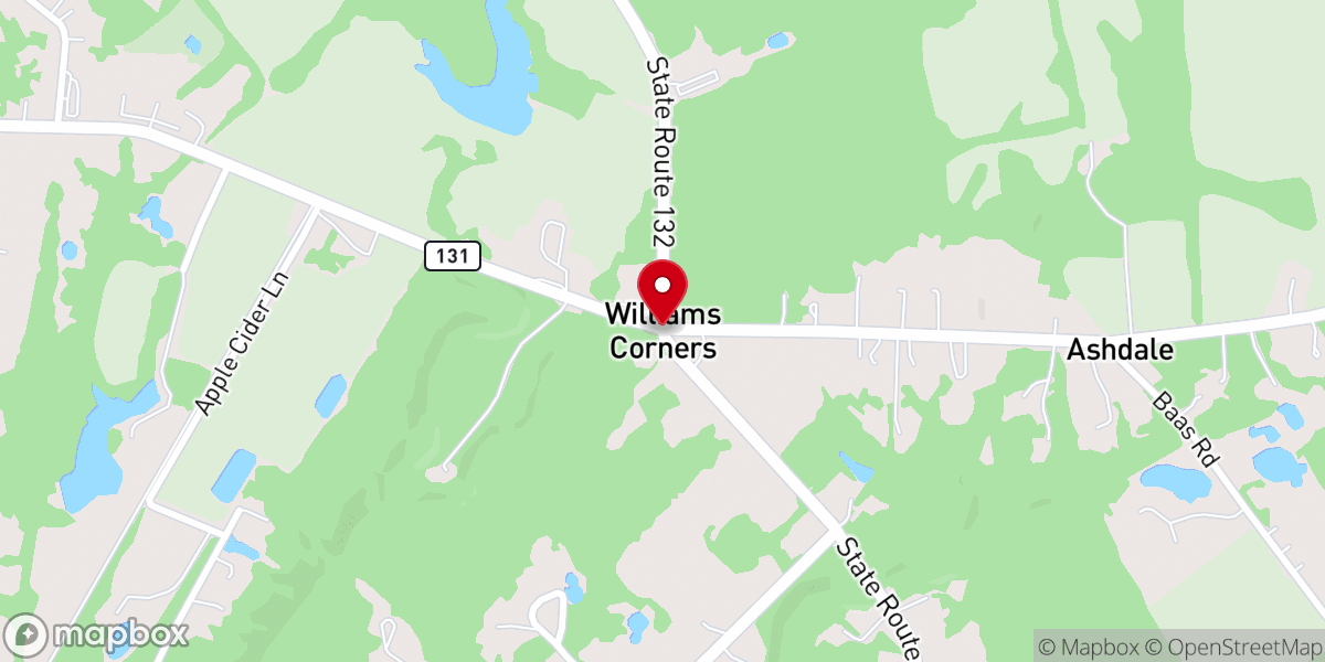 Map showing location of Williams Corner Church