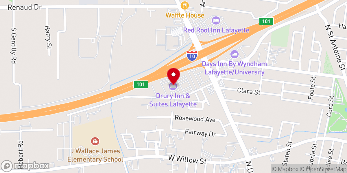 Map showing location of Drury Inn & Suites Lafayette, LA