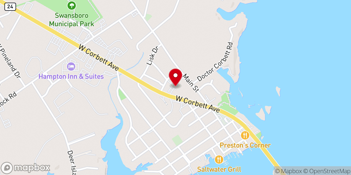 Map showing location of First Baptist Church Swansboro