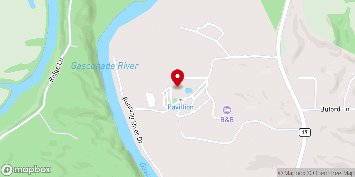 Map showing location of Ruby's Landing River Resort