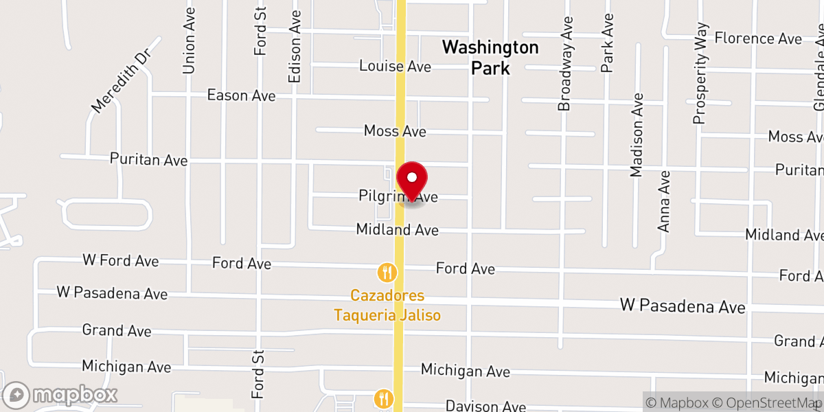 Map showing location of Woodward Avenue Baptist Church