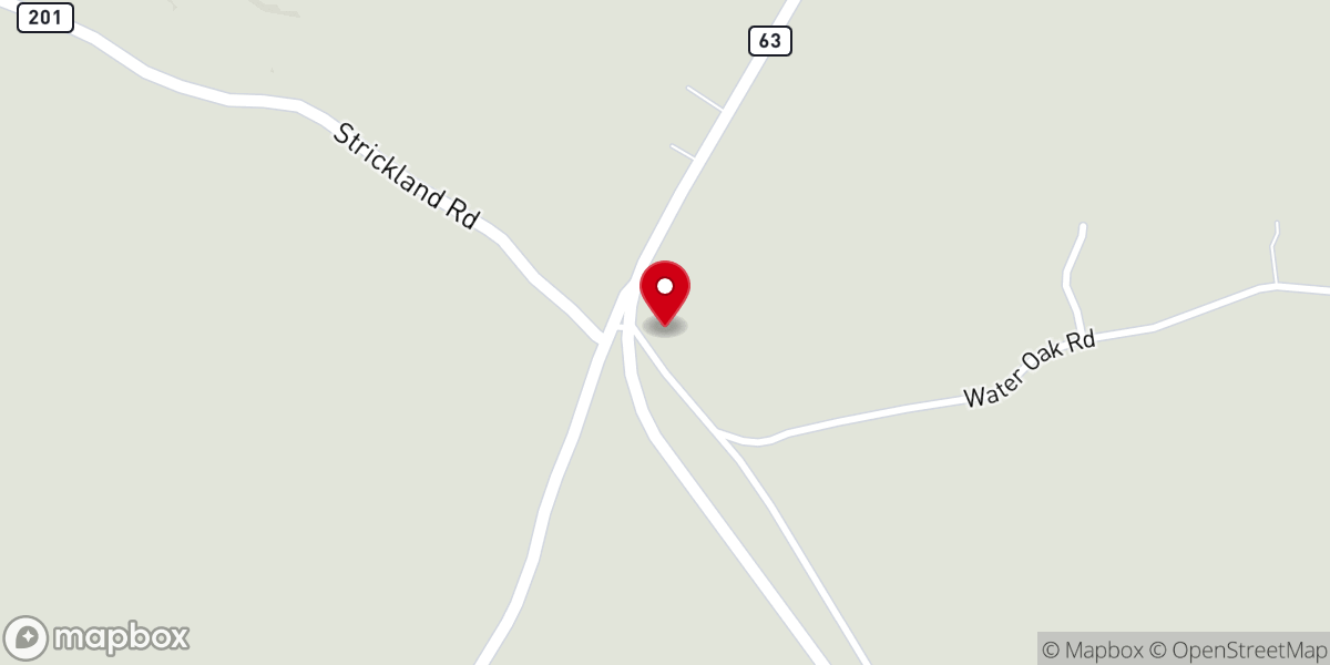 Map showing location of Water Oak Baptist Church