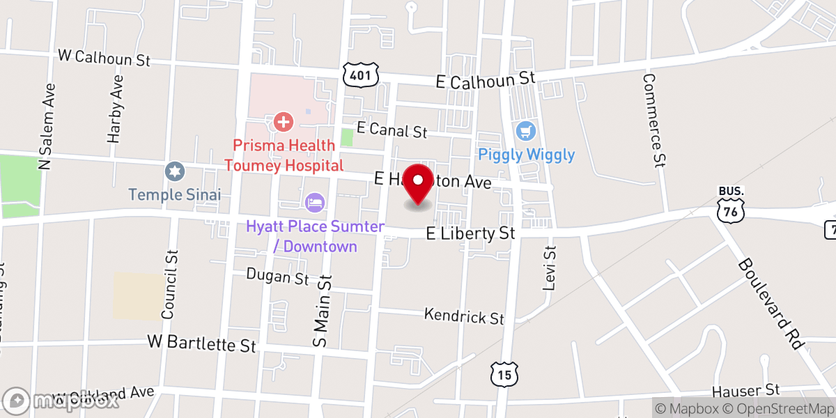 Map showing location of Sumter First Baptist Church