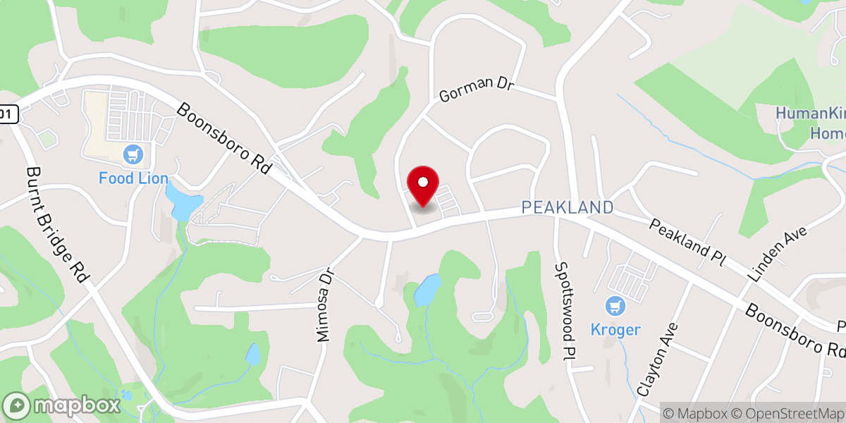 Map showing location of Peakland United Methodist Church