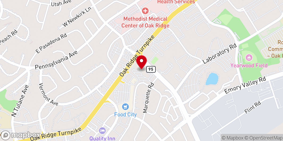 Map showing location of Oak Ridge First Baptist Church