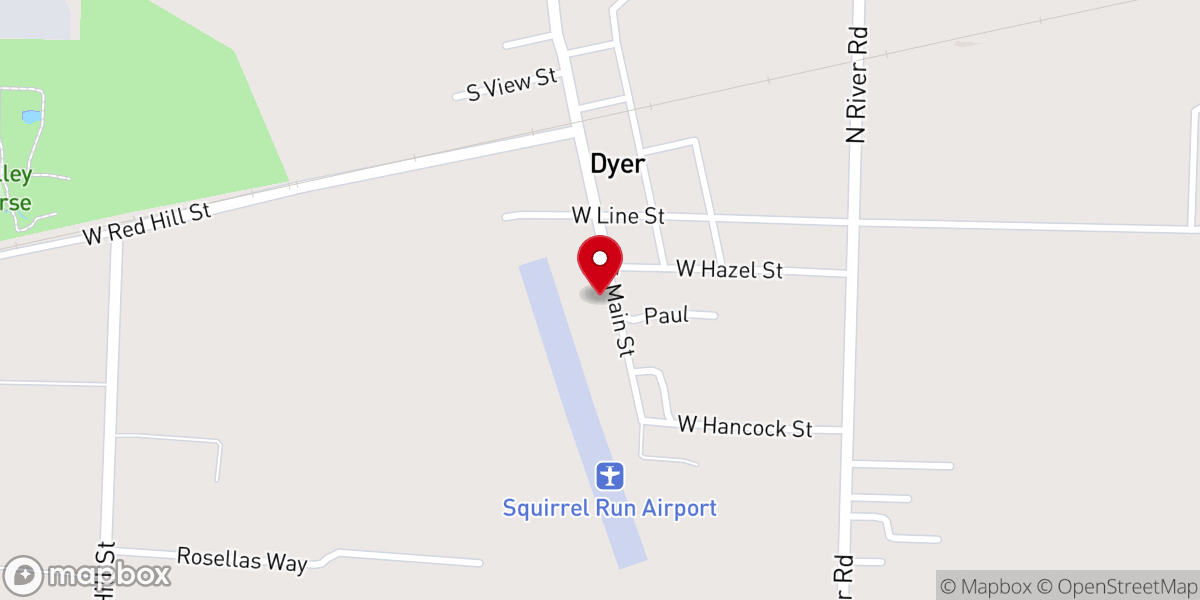 Map showing location of Dyer Assembly Church