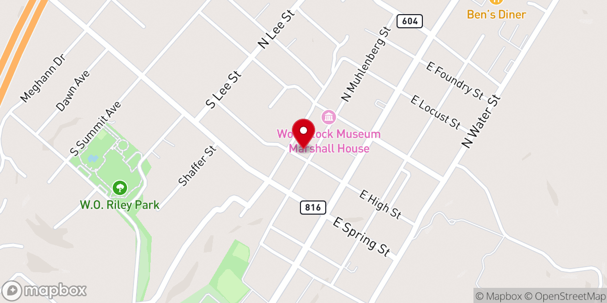 Map showing location of Bread of Life Food Pantry of Woodstock, VA - Food Distribution Center