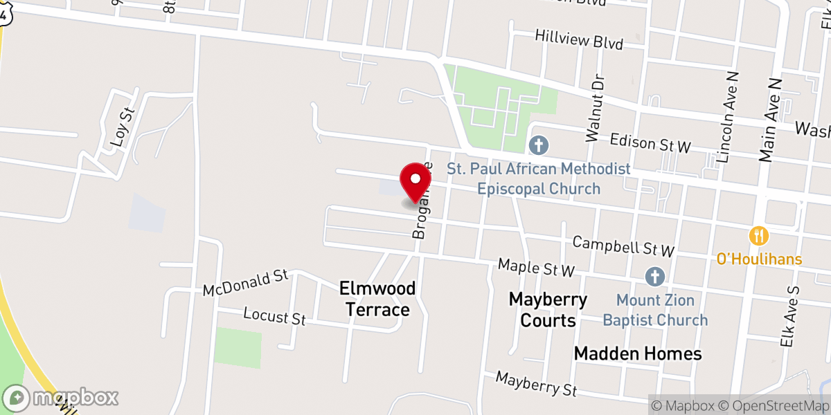 Map showing location of Brogan Avenue Baptist Church