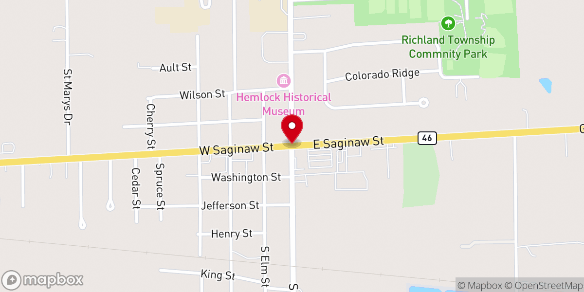 Map showing location of Hemlock