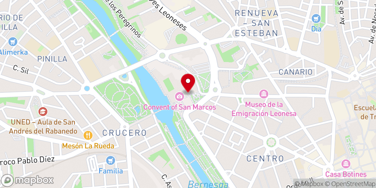 Map showing location of Iglesia del monasterio de León