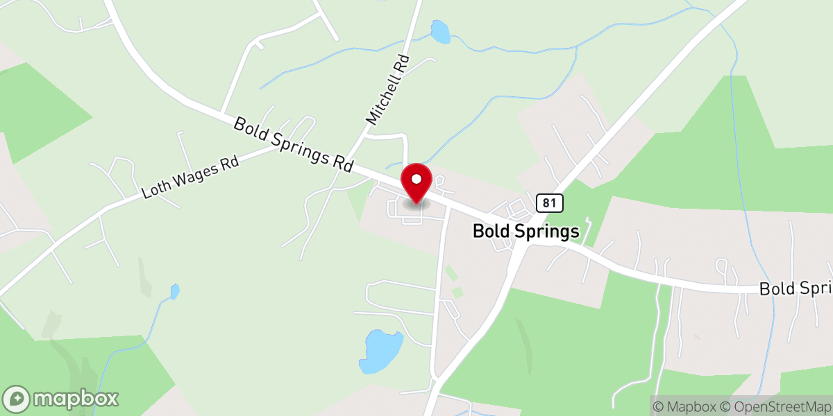 Map showing location of Bold Springs Baptist Church
