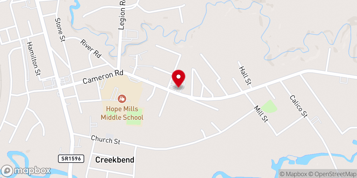Map showing location of Hope Mills Church of God