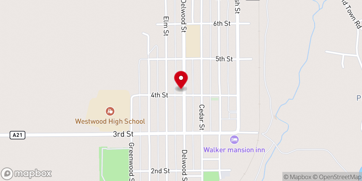 Map showing location of First Baptist Church of Westwood