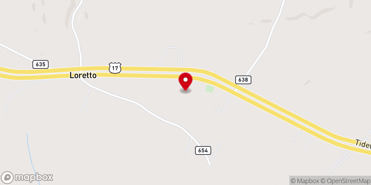 Map showing location of First Baptist Church of Loretto