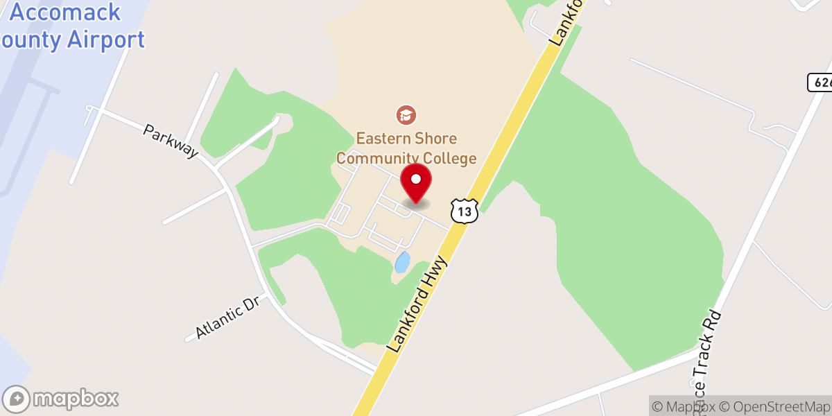 Map showing location of Eastern Shore Community College