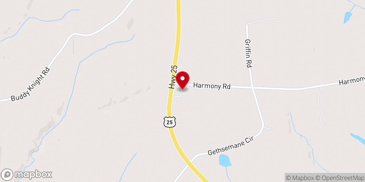 Map showing location of Harmony Church