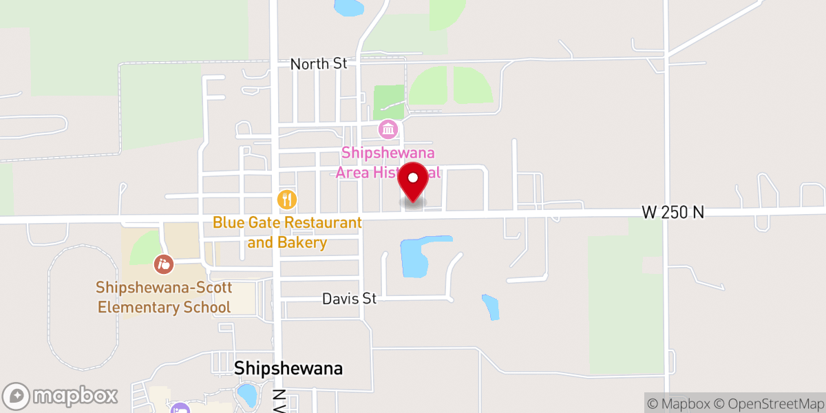 Map showing location of Shipshewana United Methodist Church
