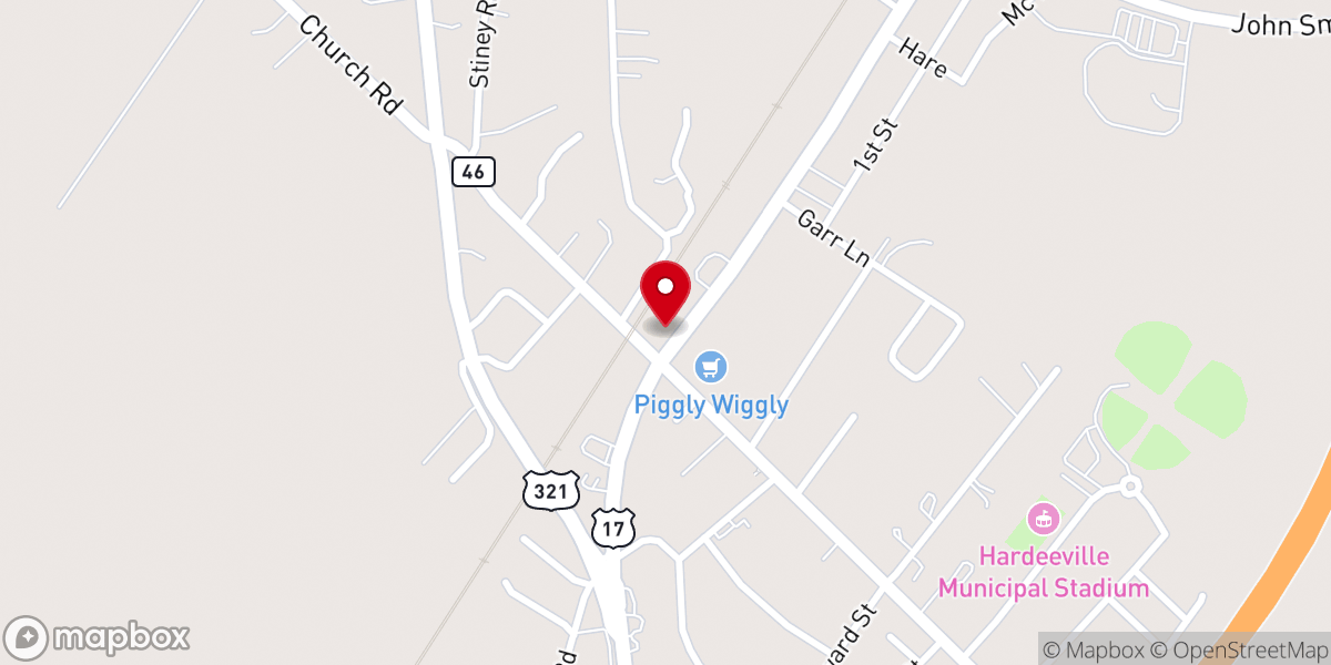 Map showing location of IAFCJ, Iglesia Apostolica de la Fe en Cristo Jesús, Hardeeville, SC. USA