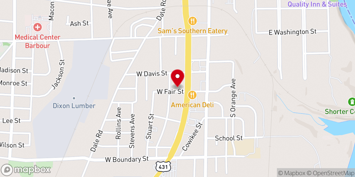 Map showing location of Parkview Baptist Church