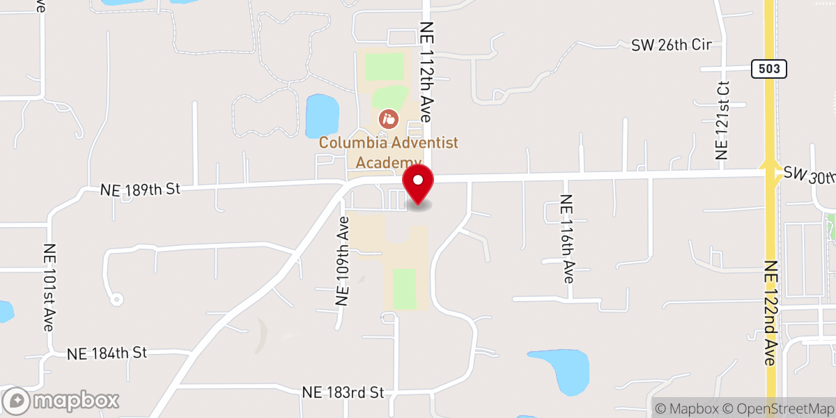 Map showing location of Battle Ground Adventist Community Services - Food Distribution Center