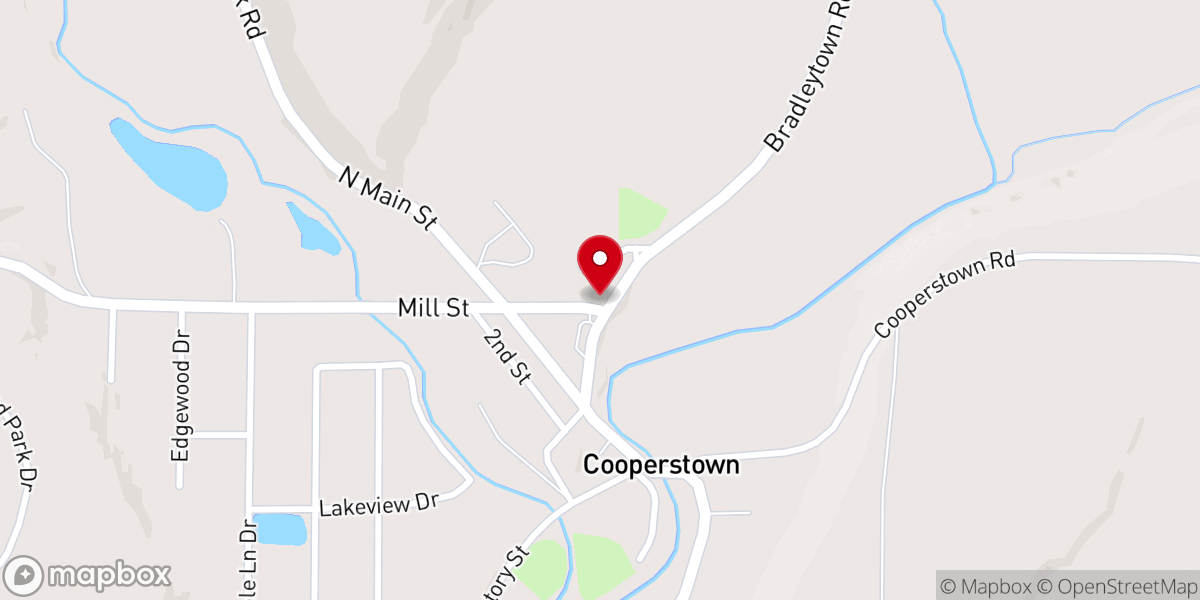 Map showing location of Cooperstown Presbyterian Church