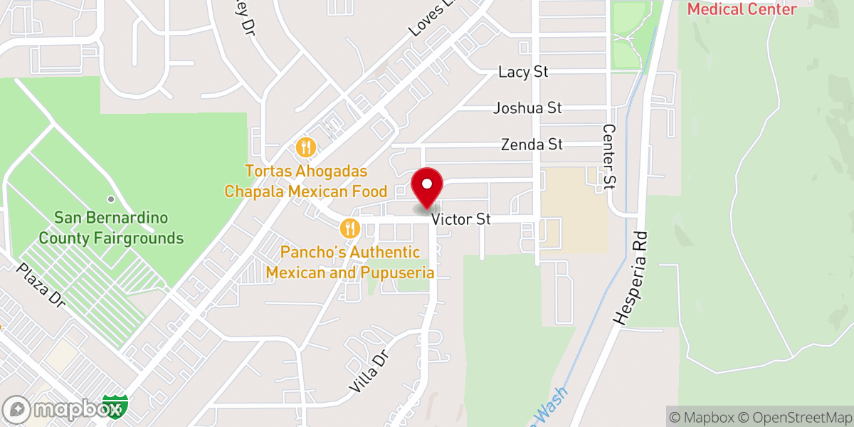 Map showing location of Victory Outreach Victorville