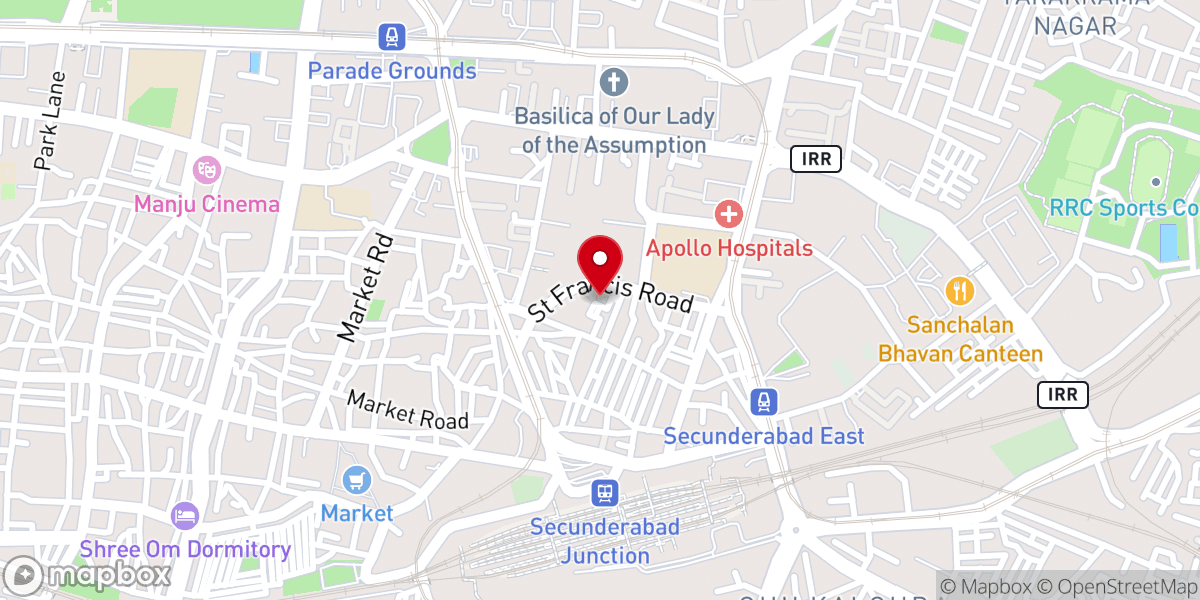 Map showing location of Infant Jesus Syro Malabar Catholic Church (telugu,malayalam), Secunderabad