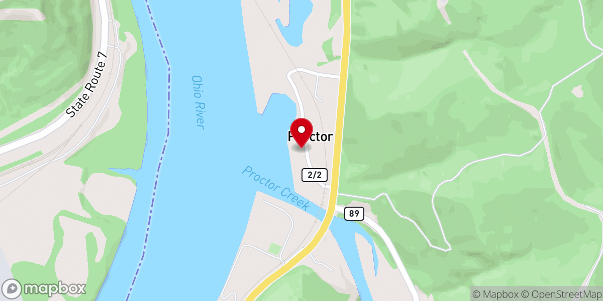 Map showing location of Proctor Christian Church