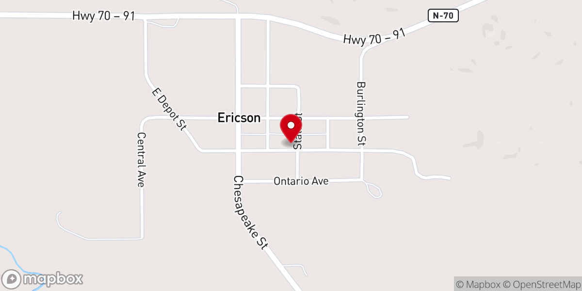 Map showing location of Ericson United Methodist Church
