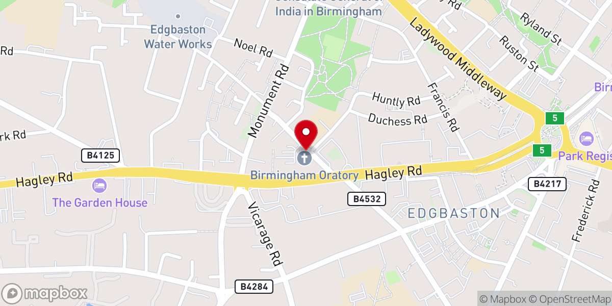 Map showing location of The Oratory of Saint Philip Neri, Birmingham