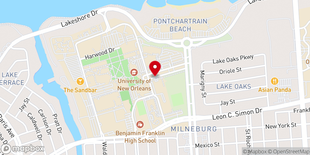Map showing location of University of New Orleans Newman Center