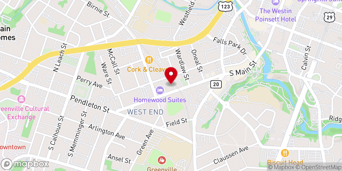 Map showing location of Origins Greenville