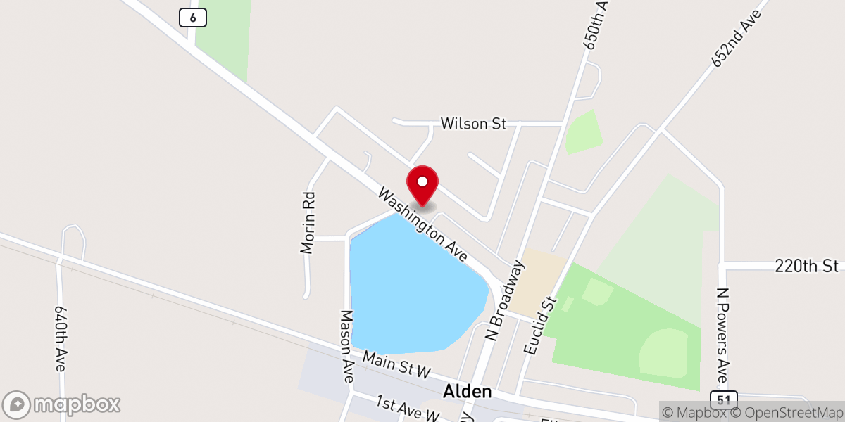 Map showing location of Alden United Methodist Church