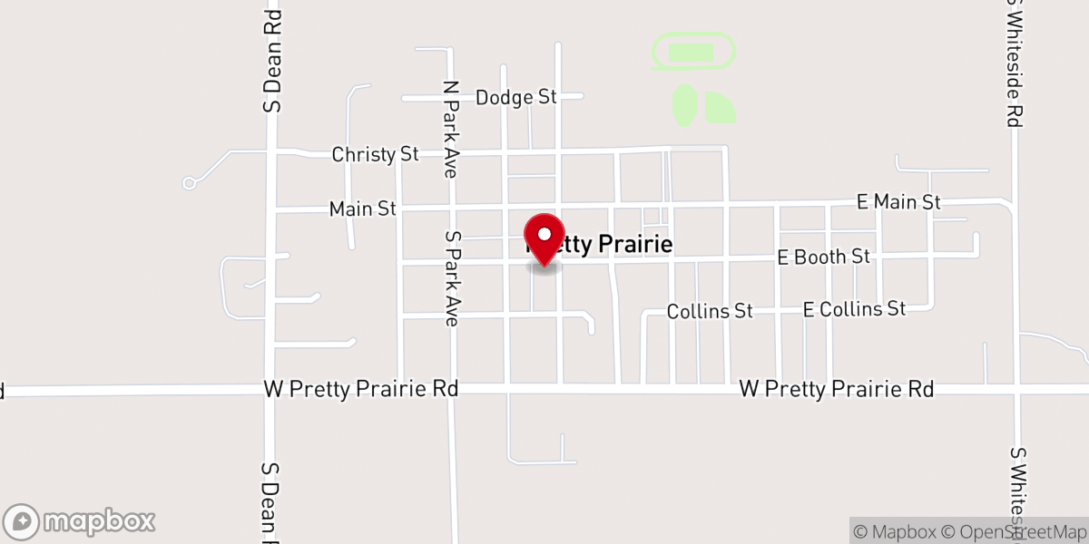 Map showing location of Pretty Prairie United Methodist Church