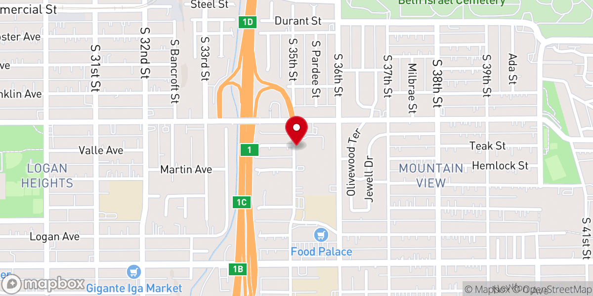 Map showing location of Apostolic Assembly First Church of San Diego