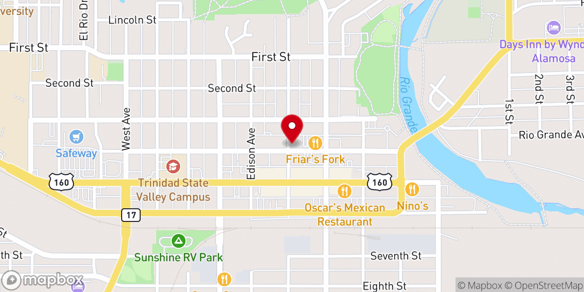 Map showing location of Alamosa Presbyterian Church