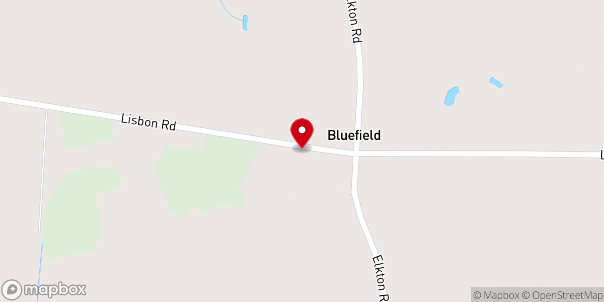 Map showing location of Bluefield Church