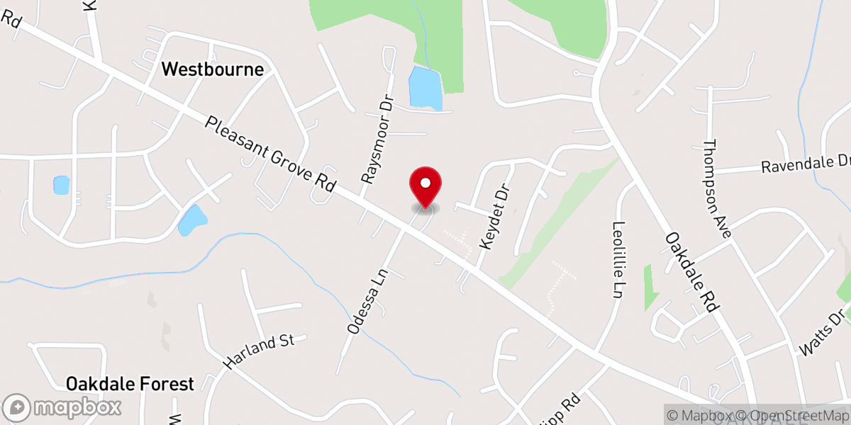 Map showing location of Oakdale Baptist Church
