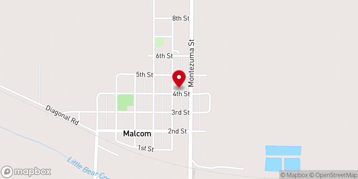 Map showing location of Malcom Presbyterian Church